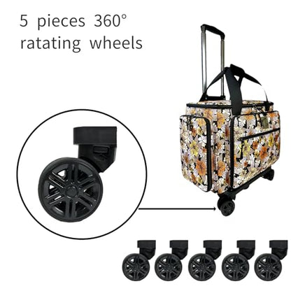 Rolling Sewing Machine Bag with Five 360-Degree Rotating Wheels,Sewing Machine Carrying Case Fits for Most Standard Sewing Machines,YKK zipper,Hard Bottom Pad (Floral) - color: Floral