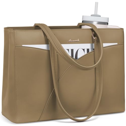 LOVEVOOK Laptop Bag for Women,15.6 Inch Work Teacher Bags Leather Tote Bag Briefcase Waterproof Computer Bag for Women，Dark khaki - color: Dark Khaki, size: 15.6 Inch