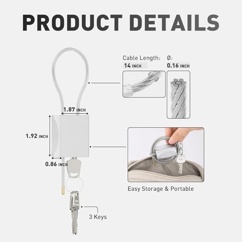 Cable Padlock Free Adjustable Lock 3 Keys, 1.15ft/0.35m Silver | Steel Cable 1/6"(4mm)Diameter, Lock & Secure, Weatherproof for Bikes, Lockers, Gate, Fence, Shed, Outdoor Equipment etc - color: Silver-1.15ft(0.35m)