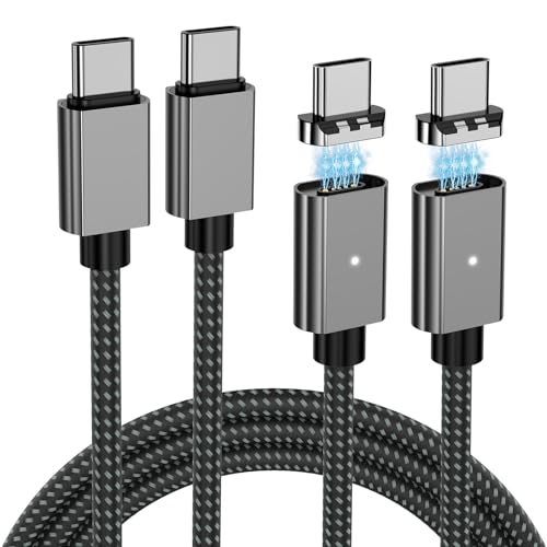 100W Magnetic Fast Charging Cable, USB C to USB C Cable(2 Pack,5/6.6FT), 480Mbps Data Transfer, for MacBook Pro/Air, iPhone 16 15 Pro Max, iPad, Galaxy S22 Ultra, Pixel - color: Grey