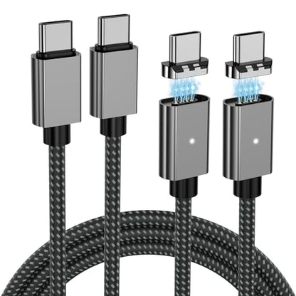 100W Magnetic Fast Charging Cable, USB C to USB C Cable(2 Pack,5/6.6FT), 480Mbps Data Transfer, for MacBook Pro/Air, iPhone 16 15 Pro Max, iPad, Galaxy S22 Ultra, Pixel - color: Grey