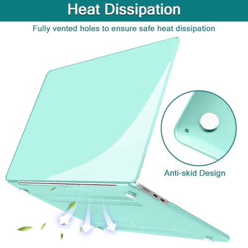 Teryeefi MacBook Air 13.6 Inch Case 2022 2023 20242025 Model: A3240/A3113/A2681 with M4 M3 M2 Chip, Laptop Hard Shell Cover with Keyboard Cover & USB 3.0 Adapter, Crystal Green - color: Crystal Green