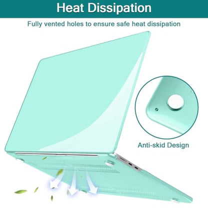 Teryeefi MacBook Air 13.6 Inch Case 2022 2023 20242025 Model: A3240/A3113/A2681 with M4 M3 M2 Chip, Laptop Hard Shell Cover with Keyboard Cover & USB 3.0 Adapter, Crystal Green - color: Crystal Green
