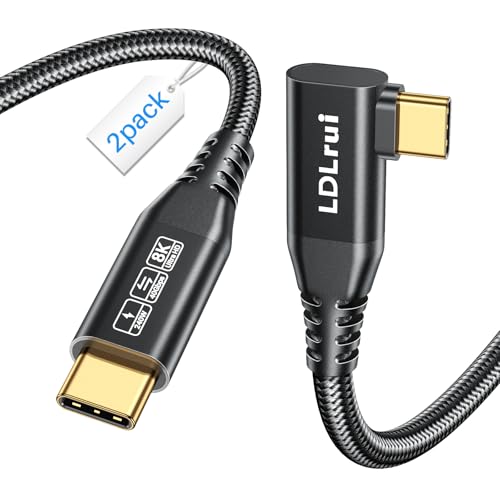 USB C to USB C Data Cable 8K/6K 40Gbps 240W Right Angle 3FT 2P, USB 4 Video Monitor Cable Compatible with Thunderbolt 4/3, Fast Charging For MacBook, PC, iPhone 17/16/15 Pro Max, Portable Monitor/SSD - color: Black, size: 3FT+3FT