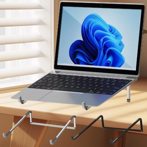 Laptop Stand for Desk Adjustable Foldable Lightweight Aluminum Laptop Holder Riser, Flat Folding for Storage (Sliver) - color: Silver