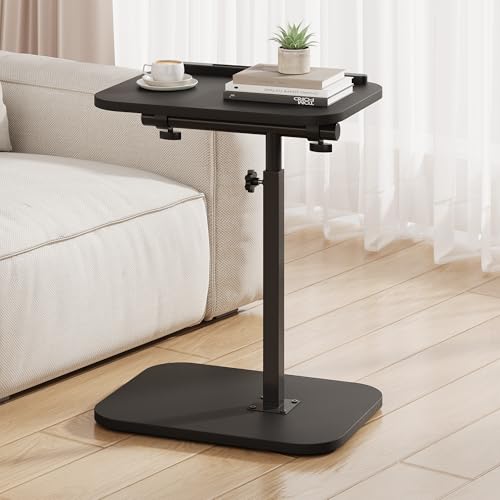 TV Tray Table, Sofa Side Armrest Tray, Adjustable Height, Flip-Top, Snack Side Table with 360° Swivel and 180° Tilt, C Shaped End Table for Couch, Small Spaces, Bed, Chair, Black - color: Black