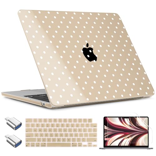 TWOLSKOO for MacBook Air 15 inch Case 2026 2025 2024 2023 Release M5 A3448 M4 A3241 M3 A3114 M2 A2941, Plastic Hard Shell & Screen Protector & Keyboard Cover & Type C Adapter, Peach Polka Dots - color: Peach Polka Dots