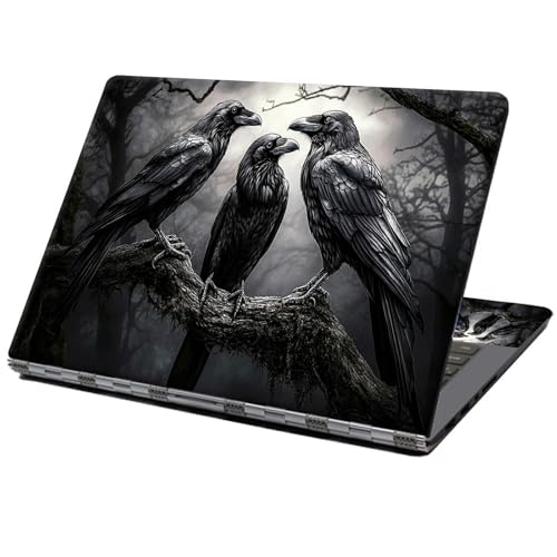 Laptop Skin Sticker Decal 12" 13" 13.3" 14" 15" 15.6",Waterproof Scratch Resistant Vinyl,Reusable Easy to Apply,for MacBook HP Dell Notebooks Netbooks Laptop,2 Wrist Pads,Black Crow Tree - color: Black Crow Tree