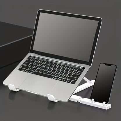 Portable Laptop Stand with Phone Holder, Adjustable Foldable Computer Riser for Desk, Lightweight Ergonomic Tablet Mount for 10-15.6", White