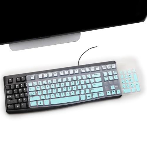 2PCS Keyboard Cover for Logitech K120 & MK120 Ergonomic Desktop USB Keyboard Ultra Thin US Layout Protective Skin-MintGreen+Clear - color: MintGreen+Clear
