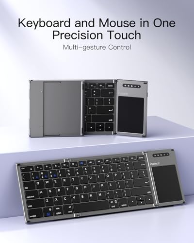 Inateck Foldable Mini Keyboard with Trackpad, 3-Device Bluetooth | For iOS/Android/Windows, QWERTY Layout, Ultra-Portable, Pocket-Sized, KB06101