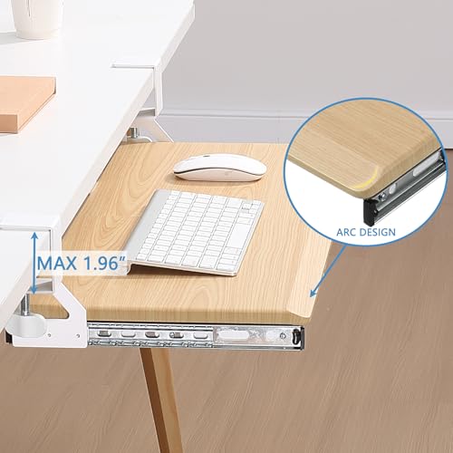 ETHU Under Desk Keyboard Tray - Small Slide Out Keyboard Shelf with C Clamp Mount, 19.7" x 11.8" Ergonomic Pull Out Tray for Home Office Desk,Oak - color: Oak, size: Small