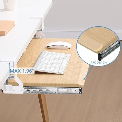 ETHU Under Desk Keyboard Tray - Small Slide Out Keyboard Shelf with C Clamp Mount, 19.7" x 11.8" Ergonomic Pull Out Tray for Home Office Desk,Oak - color: Oak, size: Small