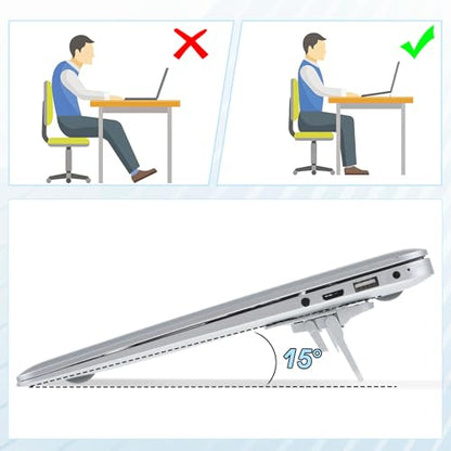 2PCS Zinc Alloy Foldable Laptop Stands, Mini Foldable Laptop Stand, Portable Computer Keyboard Riser, Self-Adhesive Invisible Notebook Stand with 2 Adjustable Angles, Keyboard Lift for Desk (Silver)