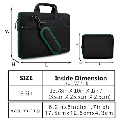 Hseok Laptop Shoulder Bag 13-14 inch Shockproof Water-Resistant HandBag with Small Case Compatible with MacBook Pro/Neo 14" M5/M4/M3/M2/M1, Mac Air/Pro 13.3", XPS 13/14, Most 13"-14" PC,Black-green - color: Black-green, size: 13"-14"