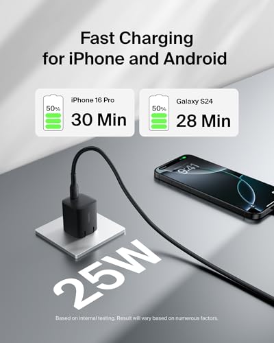 Belkin USB C Charger Block 25W – PD3.0 PPS Super Fast Charging - Samsung Galaxy S26, S25, Apple iPhone 17, Air, Pro, Pro Max, AirPods, Apple Watch, Google Pixel 10, Nintendo Switch, etc - Black - style: New Gen