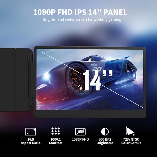 ALLVIA 14in FHD 1080P IPS Portable Monitor for Laptops 13-17.3", "Laptop Monitor Extender Dual Screen with USB-C/HDMI Port, Plug & Play for Macbook/Windows/Android/Switch