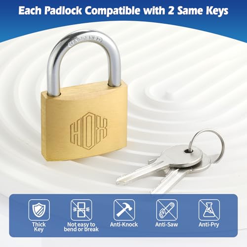 HOX 12-Pack Keyed Padlock, Waterproof and Rustproof, Solid Brass Lock with 1-1/4" Wide Body, Padlock with Keys for Storage Unit, Sheds, Garages and Fence - size: 40mm-12Pack