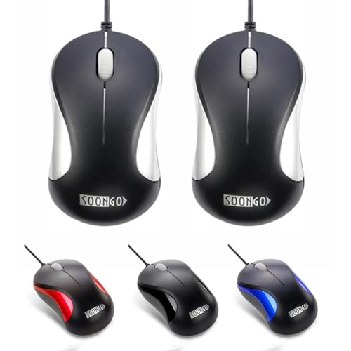 USB Mouse 2 Pack Computer Mouse Ergonomic Optical Wired Mice for Office and Home,Compatible with Computer Laptop PC Desktop Silver by SOONGO - color: Silverdouble