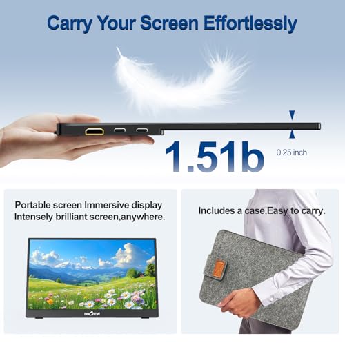 InnoView Portable Monitor 15.6" 1080P for Laptop with Protective Sleeve, Built-in 90° Adjustable Stand USB C HDMI Ultra-Slim Portable Laptop Monitor for MacBook Phone PS Xbox Switch - size: 15.6 Inch