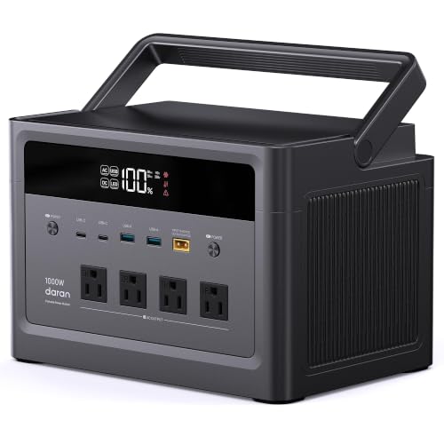 DaranEner 1000W Solar Generator (2000W Peak), 576Wh LiFePO4 Battery Portable Power Station, 1.8H Fast Charge, Home Emergency Backup, Portable Generator for RV Camping, Travel (Solar Panel Optional) - color: Matte Black