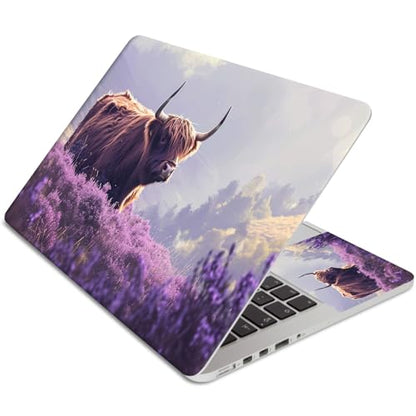 15.6 Inch Laptop Skin Sticker, Reusable Vinyl Cover Protector with 2 Wrist Pad Skins, Removable Waterproof Scratch-Resistant for 12-15.6 Inch Laptop Notebook,Highland Cow in Bloom - color: Highland Cow In Bloom