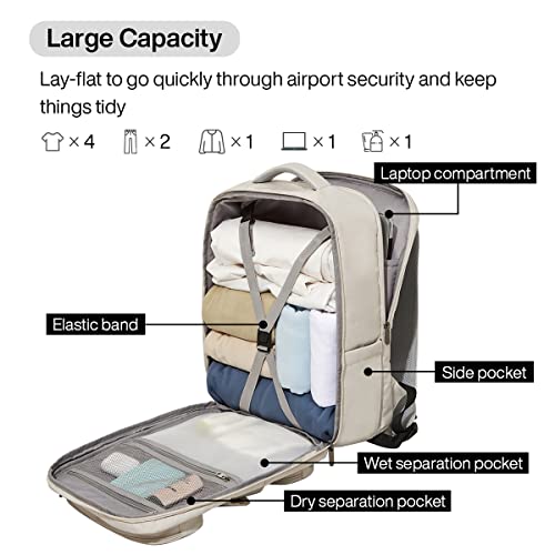 mixi Travel Backpack for Women & Men 15.6'' Laptop Carry On Weekender Bag Outdoor Hiking with Multifunction Pockets 180° Open Water Resistant 18 Inch 22L, Moonlight White - color: Moonlight White