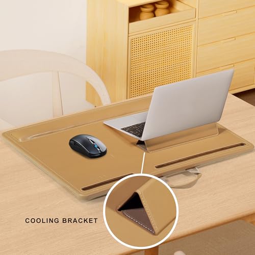 CENNBIE Leather Lap Desk for Laptop, 24 x 16 inches (Brown) | With Memory Foam Cushion & Built-in Wrist Rest, Portable,Adjustable Laptop Desk Fits up to 19 inch Laptop - color: Brown