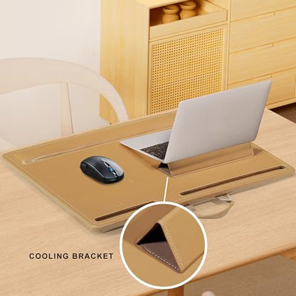 CENNBIE Leather Lap Desk for Laptop, 24 x 16 inches (Brown) | With Memory Foam Cushion & Built-in Wrist Rest, Portable,Adjustable Laptop Desk Fits up to 19 inch Laptop - color: Brown
