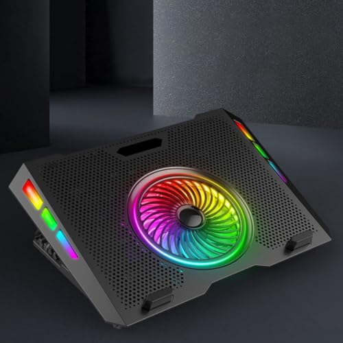 Alasum Foldable Laptop Cooling Pad with Low Noise Fans and RGB Lighting Effects Plastic and Iron Mesh Laptop Stand with Five Levels of Height Adjustment