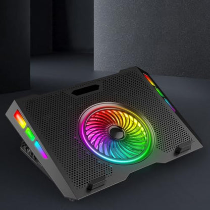 Alasum Foldable Laptop Cooling Pad with Low Noise Fans and RGB Lighting Effects Plastic and Iron Mesh Laptop Stand with Five Levels of Height Adjustment
