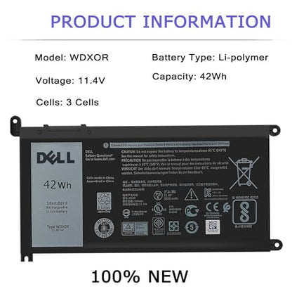 DELL WDX0R Battery for Inspiron 15 7579 7573 7560 7569 7570 7580 5565 5567 5568 5570 5578 5579 5770 7586 13 7375 7368 7378 5368 5378 5379 17 5765 5767 5775 Latitude 3189 3580 3Cells 42Wh 11.4V
