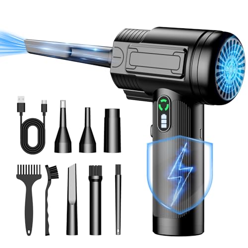 Compressed Air Duster, Rechargeable Electric Air Blower with Multiple Attachments, Cordless Dust Cleaner for Keyboard and Electronics