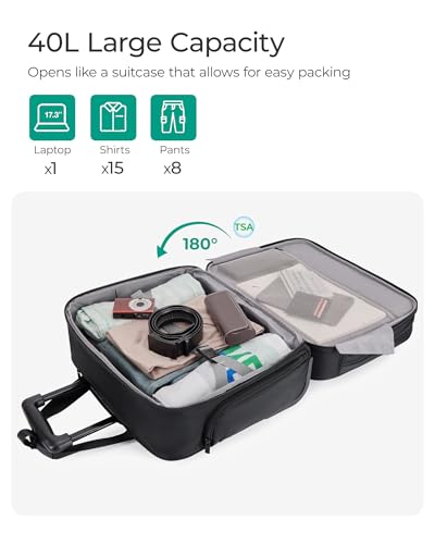 BAGSMART Rolling Laptop Bag, Briefcase with Wheels 17.3 Inch Laptop, Black | Fits 17.3 Inch Laptop, Overnight Rolling Bag with TSA Lock, Computer Bag for Travel/Men/Women, Black