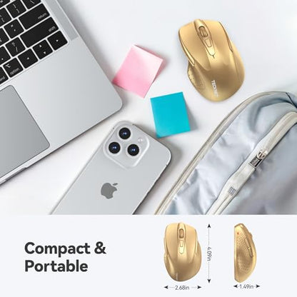 TECKNET Wireless Mouse, 2.4G Ergonomic Computer Mouse, 2600 DPI, Gold | Ergonomic Design with Side Grips, Adjustable DPI, 2-Year Battery, Compact Size, USB-A Plug & Play, Wide OS Compatibility - color: Gold