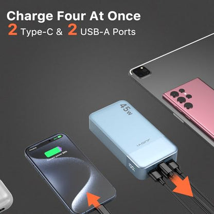 JUOVI Portable Charger 45W 20000mAh Fasting Charging Power Bank | USB C Portable Phone Charger, Battery Pack with PD 3.0 & QC 4.0 for Samsung S26/25/24 iPhone 17/16/15/14/13 Series - color: Blue