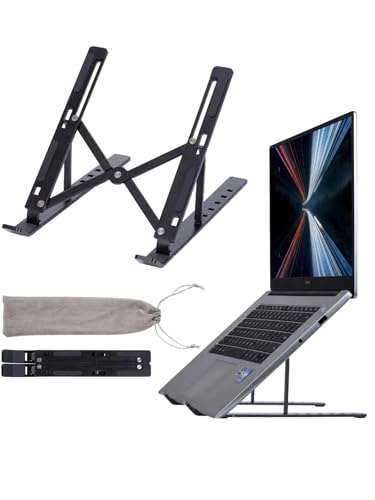 Generic Portable Laptop Stand, Aluminum, 9-15.6 Inch Laptops & iPads, 6 Adjustable Angles, Anti-Slip, Foldable, Black - color: Black