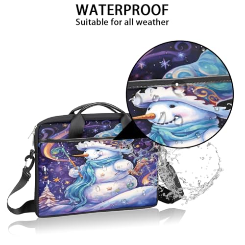 Laptop Shoulder Bag for Women Men, Waterproof Computer Case Messenger Bag Briefcase for Business Office Travel - color: Purple Magic Snowman