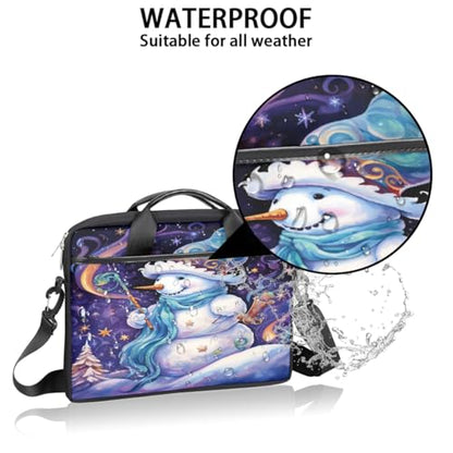 Laptop Shoulder Bag for Women Men, Waterproof Computer Case Messenger Bag Briefcase for Business Office Travel - color: Purple Magic Snowman