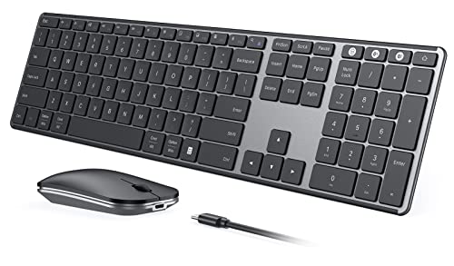 seenda SKM64-3 Wireless Bluetooth Keyboard Mouse Combo for Windows and Mac | USB and dual Bluetooth multi-device switching, quiet, rechargeable, full-size slim set for PC, MacBook, iPad, Black Gray - color: Black Gray