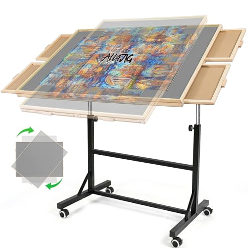 ALL4JIG 1500 Pieces Puzzle Table with Legs and Wheels,24.92"×33.58" Wooden Jigsaw Puzzle Table with 4 Drawers&Cover,Vertical Option,Laptop&Drafting Table for Couch,for Lego Building - size: Medium-1500pcs