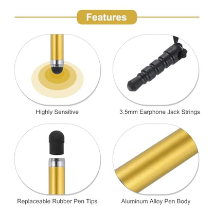MECCANIXITY 5pcs Metallic Stylus Pen Retractable Aluminum Alloy Mini Capacitive Pens for Universal All Touch Screen Devices, Yellow - color: Yellow