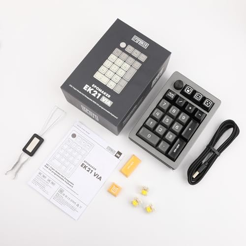 EPOMAKER EK21 VIA Gasket Number Pad, Bluetooth 5.0/2.4ghz/Wired Hot Swappable Numpad, with Poron Foam, Aluminum Alloy Knob, 1000mAh Battery, Programmable (Black, Flamingo Switch)