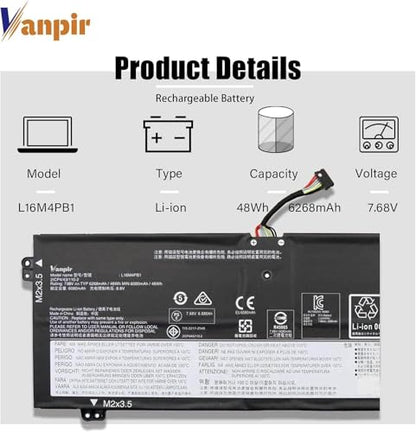 L16M4PB1 Laptop Battery 7.68V Replacement for Lenovo Yoga 730-13IWL ideapad Yoga 720-13IKB 730-13IKB Series Notebook L16L4PB1 5B10M52738 L16C4PB1 5B10M52739 5B10M52740 5B10Q38237 5B10Q38238 - size: 10.02*3.76*0.21inch L16M4PB1