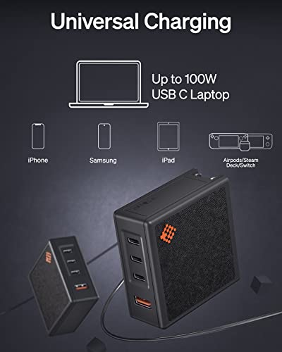 SlimQ 100W USB-C Charger, 4-Port, 3C1A, PD 3.0, No-Reset, No-Throttle - color: Grey 3C1A