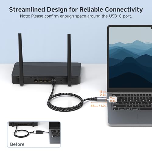 Cable Matters Plug & Play Braided USB C to Ethernet Cable, 3ft | Gigabit Ethernet, Thunderbolt 4/5 Compatible, Works with MacBook, iPad Pro, XPS, and Surface Pro - size: 3 Feet