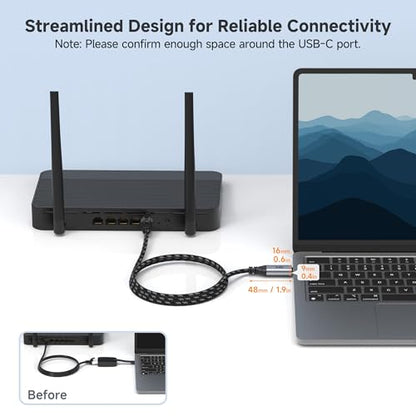 Cable Matters Plug & Play Braided USB C to Ethernet Cable, 10ft | Gigabit Ethernet, Thunderbolt 4/5 Compatible, Works with MacBook, iPad Pro, XPS, and Surface Pro - size: 10 Feet