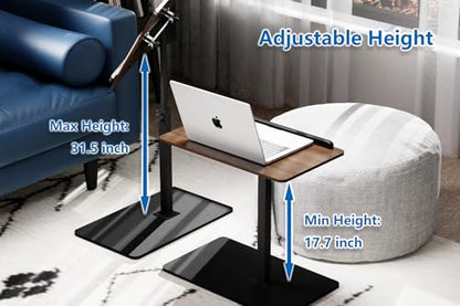 C Shaped End Table,20" W x 14" L,17"-31" Adjustable Height,Swivel and Turnable Desktop,Foldable Side Table for Small Spaces,Black Walnut (Black Walnut, 19.7" x 13.8") - color: Black Walnut, size: 19.7" x 13.8"