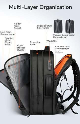 70L Travel Backpack with Vacuum Compression System | 70L Vacuum Backpack, 2 Detachable TPU Bags, TSA Lock, Fits 16" Laptop, Water-Resistant Travel & Business
