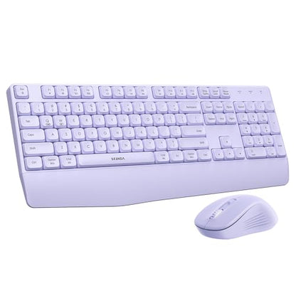 seenda Wireless Bluetooth Ergonomic Keyboard Mouse Combo, Full Size, Purple | USB/Bluetooth multi-device switching, with wrist rest, number pad, and quiet operation for PC, laptop, Mac, MacBook, and iPad - color: Purple